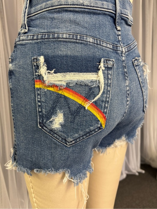 MOTHER Pants - MOTHER Blue Denim High-Rise Cutoff Shorts with Rainbow Pocket